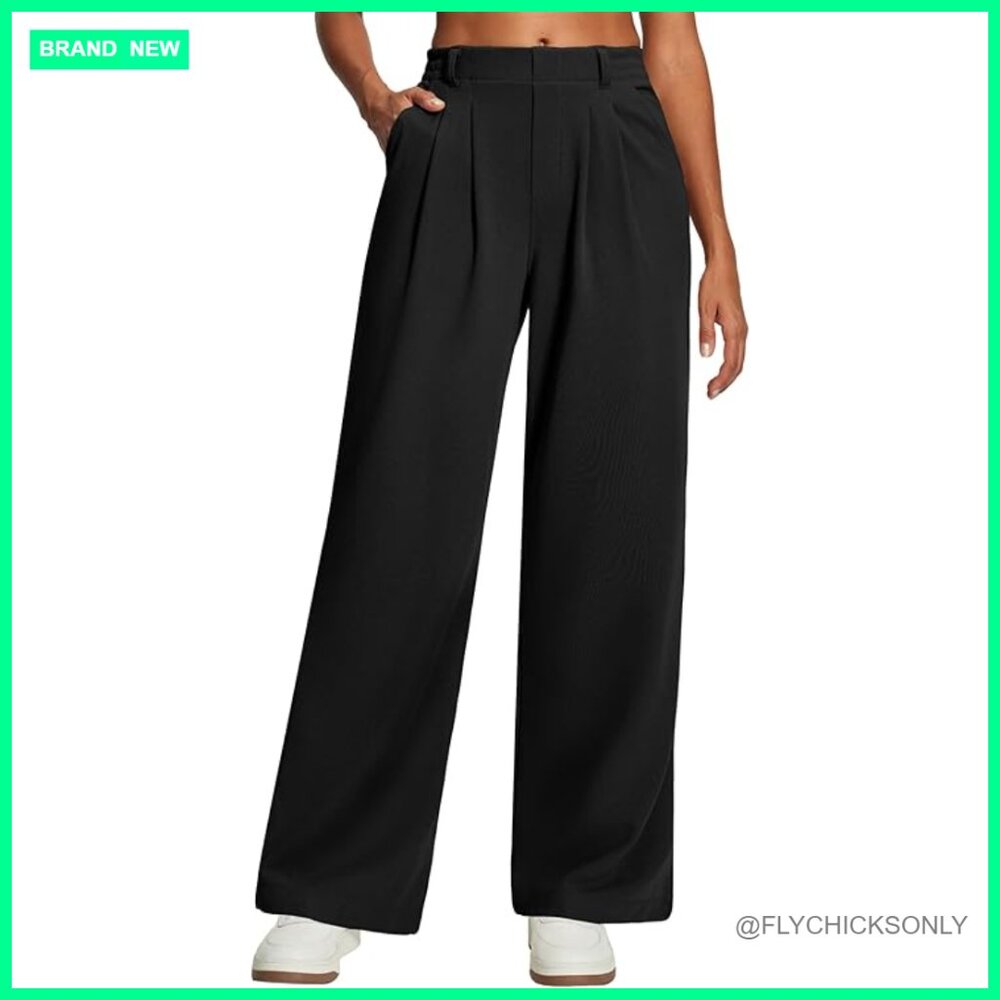 High Waisted Wide Leg Work Pants Pull On Stretch Business Casual